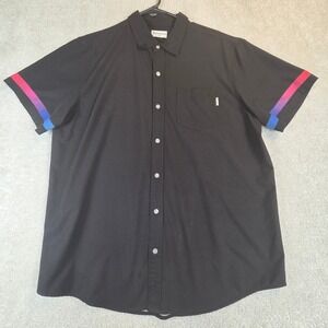 Mavrans Mens XL Black reCOCOBLEND Short Sleeve Rainbow Stripe Button Down Shirt